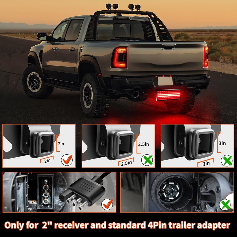 VKU Hitch Cover with LED Light, 6 Rows and 216 pcs LED Chips 6 Mode of Full Lighting Universal Fit 2" Receiver for Towing Truck Chevy (Chevrolet), Ford, GMC, Dodge RAM, Jeep, ATV SUV Van SUV - Image 5